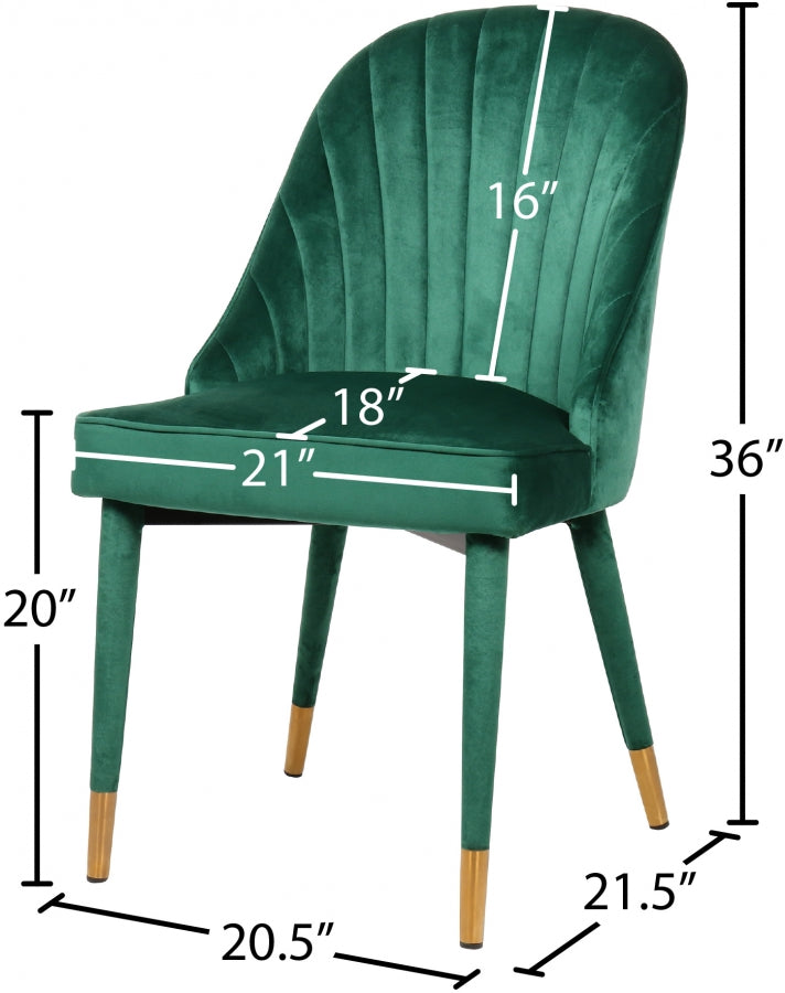 Belle Velvet Upholstered Dining Chair in Green, Set of 2 - 811Green-C