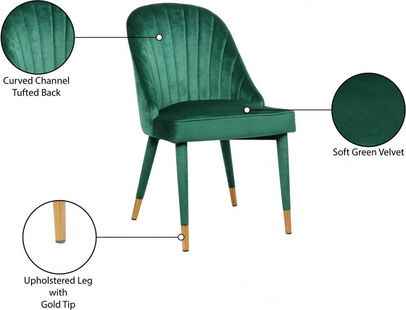 Belle Velvet Upholstered Dining Chair in Green, Set of 2 - 811Green-C