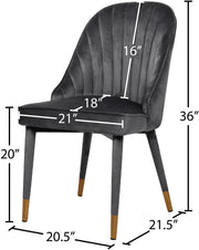 Belle Velvet Upholstered Dining Chair in Grey, Set of 2 - 811Grey-C