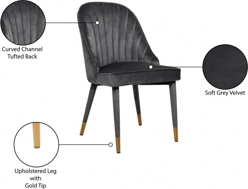 Belle Velvet Upholstered Dining Chair in Grey, Set of 2 - 811Grey-C