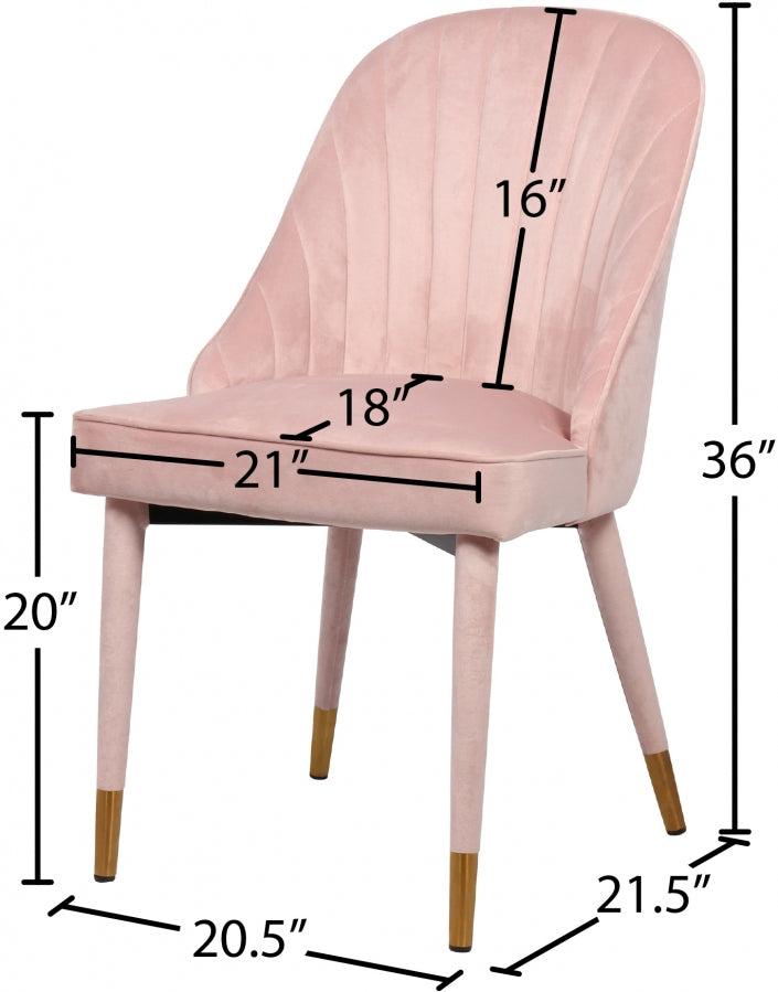 Belle Velvet Upholstered Dining Chair in Pink, Set of 2 - 811Pink-C