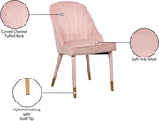 Belle Velvet Upholstered Dining Chair in Pink, Set of 2 - 811Pink-C