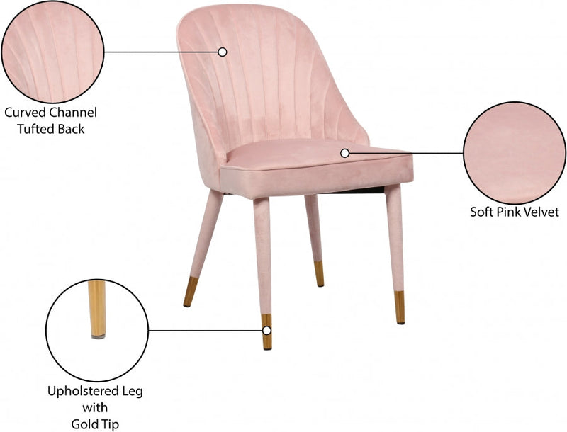 Belle Velvet Upholstered Dining Chair in Pink, Set of 2 - 811Pink-C