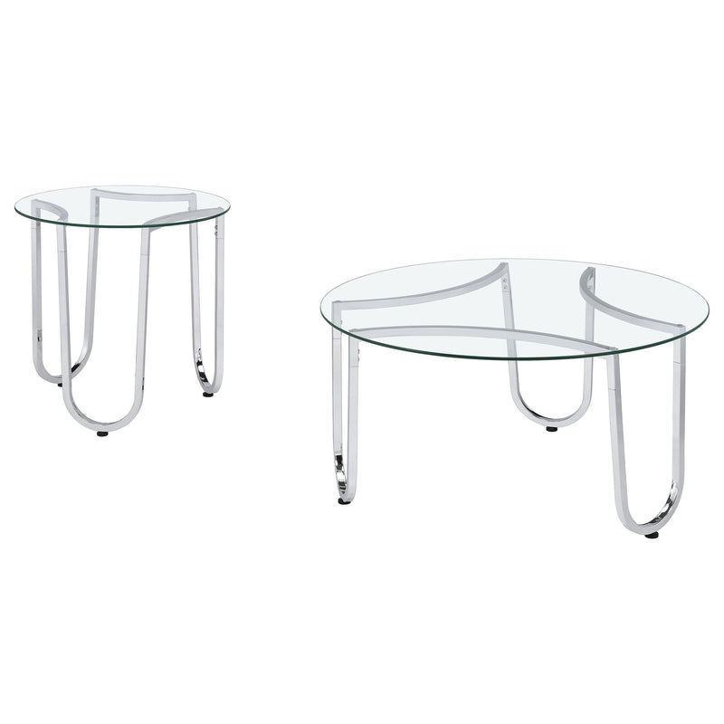 Beller 2-piece Round Tempered Glass Top Coffee Table Set Chrome - 710908-S2