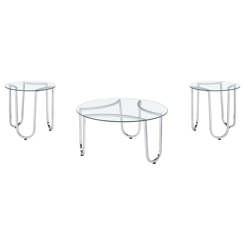 Beller 3-piece Round Tempered Glass Top Coffee Table Set Chrome - 710908-S3