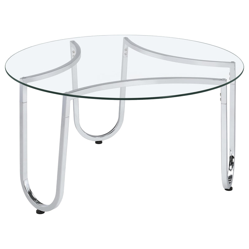 Beller Round Tempered Glass Top Cocktail Coffee Table Chrome - 710908