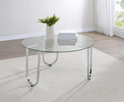 Beller Round Tempered Glass Top Cocktail Coffee Table Chrome - 710908