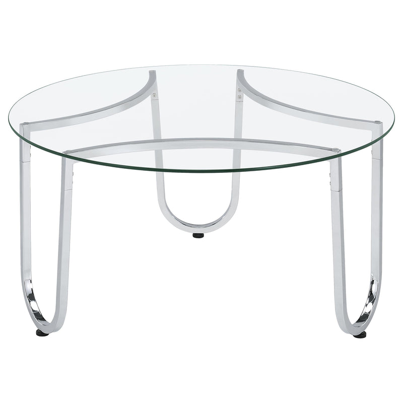 Beller Round Tempered Glass Top Cocktail Coffee Table Chrome - 710908