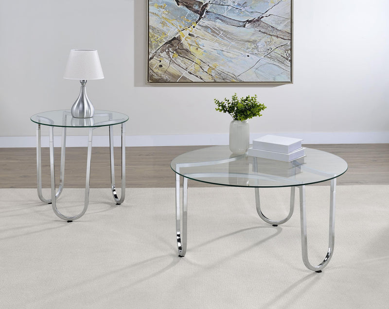 Beller Round Tempered Glass Top Cocktail Coffee Table Chrome - 710908
