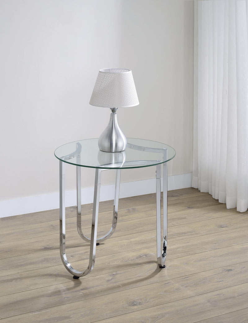 Beller Round Tempered Glass Top End Side Table Chrome - 710907
