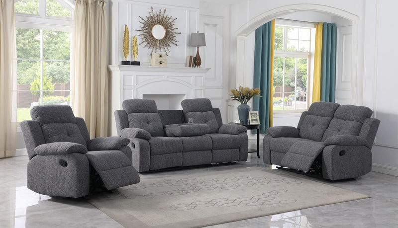 Bellinda - Gray Manual Recliner Sofa with Drop-Down Table, Cup Holder and Pillow-Top Armrest - L604-SLR