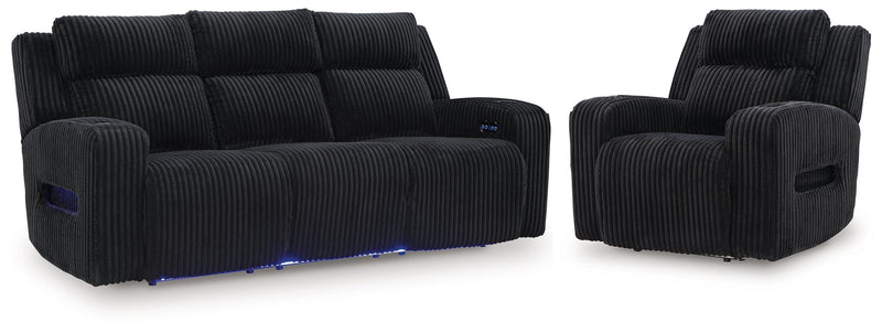 Belvarrow Black Power Reclining Sofa and Power Recliner - PC64202U2