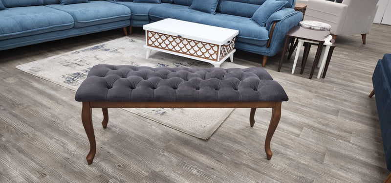 Bench With Wood Legs in Grey-White - 790-BENCH-H12-W
