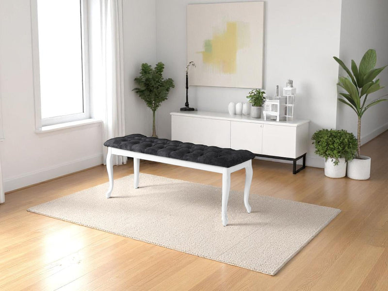 Bench With Wood Legs in Grey-White - 790-BENCH-H12-W