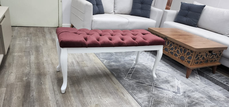 Bench With Wood Legs in Grey-White - 790-BENCH-H12-W