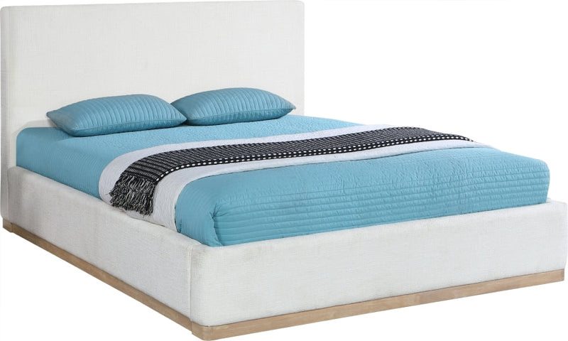 Bennet Linen Textured Fabric Upholstered Full Bed in Cream - BennetCream-F