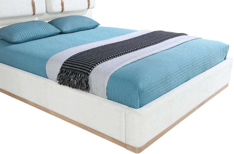 Bennet Linen Textured Fabric Upholstered Full Bed in Cream - BennetCream-F