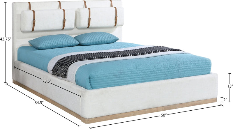 Bennet Linen Textured Fabric Upholstered Full Bed in Cream - BennetCream-F