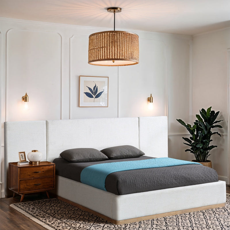 Bennet Linen Textured Fabric Upholstered Full Bed in Cream - BennetCream-F108