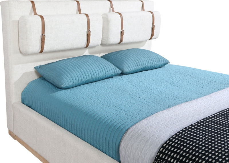 Bennet Linen Textured Fabric Upholstered King Bed in Cream - BennetCream-K