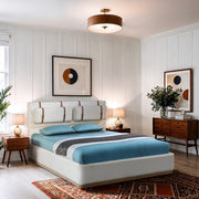 Bennet Linen Textured Fabric Upholstered King Bed in Cream - BennetCream-K