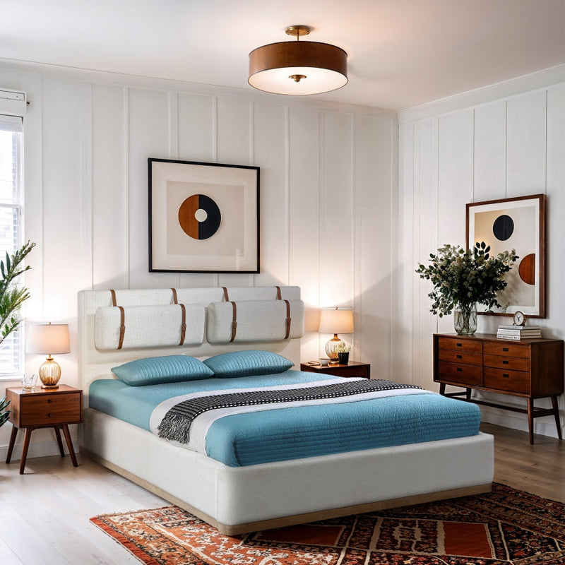 Bennet Linen Textured Fabric Upholstered King Bed in Cream - BennetCream-K