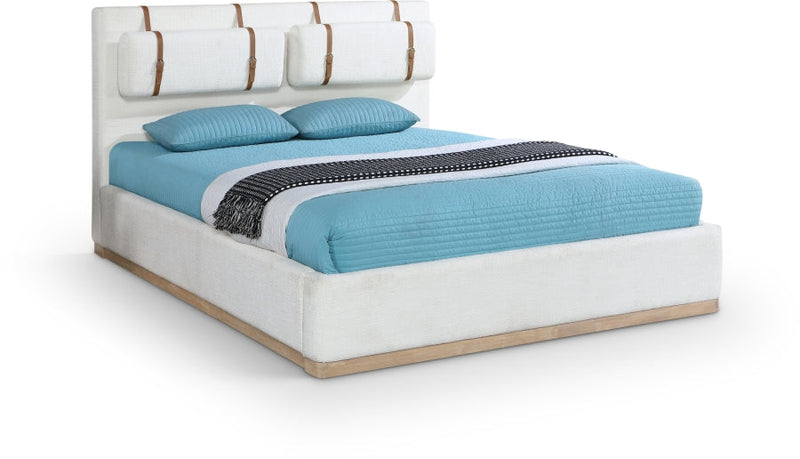 Bennet Linen Textured Fabric Upholstered King Bed in Cream - BennetCream-K