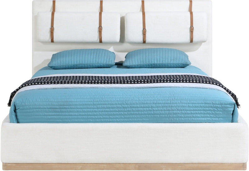 Bennet Linen Textured Fabric Upholstered King Bed in Cream - BennetCream-K