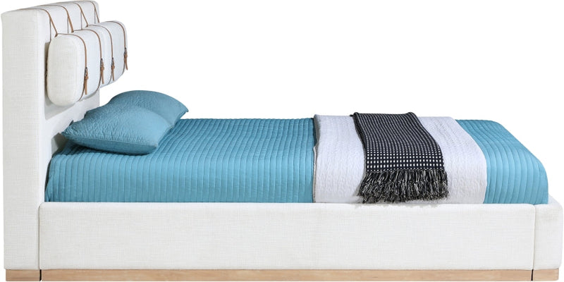 Bennet Linen Textured Fabric Upholstered King Bed in Cream - BennetCream-K