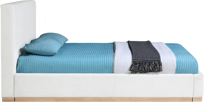Bennet Linen Textured Fabric Upholstered King Bed in Cream - BennetCream-K