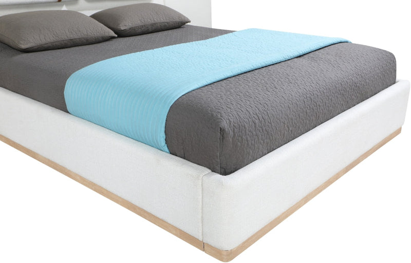 Bennet Linen Textured Fabric Upholstered King Bed in Cream - BennetCream-K130