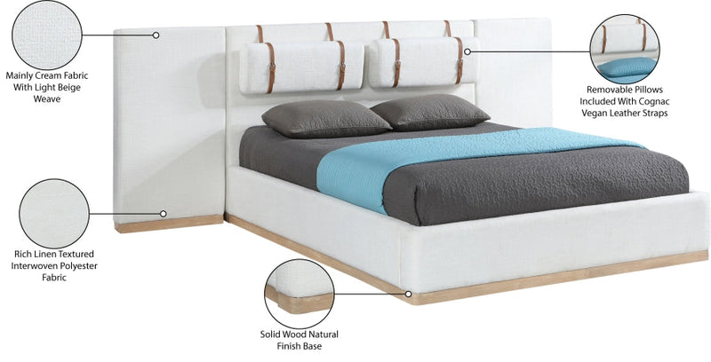 Bennet Linen Textured Fabric Upholstered King Bed in Cream - BennetCream-K130