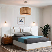 Bennet Linen Textured Fabric Upholstered King Bed in Cream - BennetCream-K130
