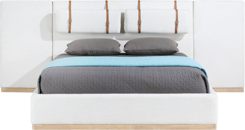 Bennet Linen Textured Fabric Upholstered King Bed in Cream - BennetCream-K130