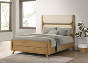 Bennett 63-inch Queen Upholstered Panel Bed Cream and Light Oak - 222901Q
