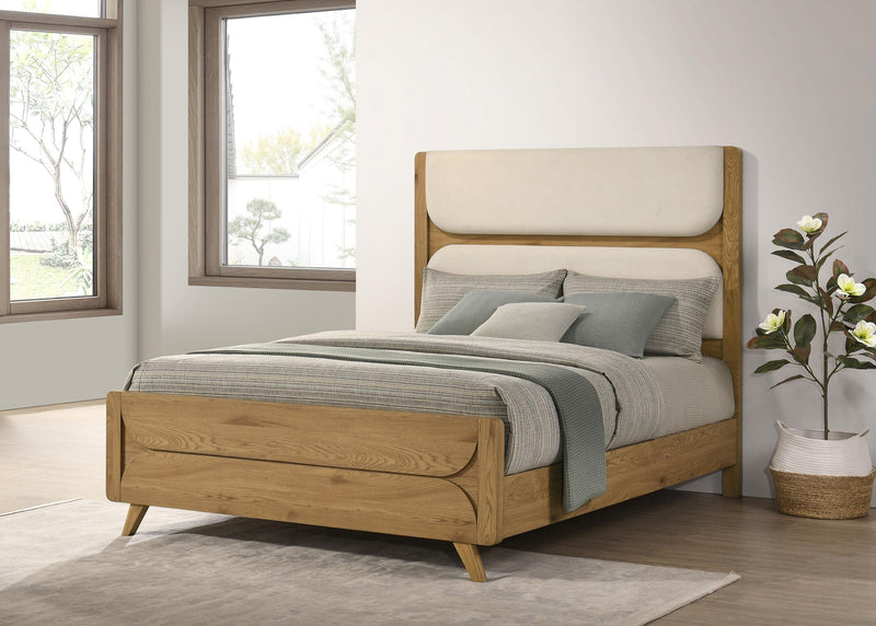 Bennett 63-inch Queen Upholstered Panel Bed Cream and Light Oak - 222901Q