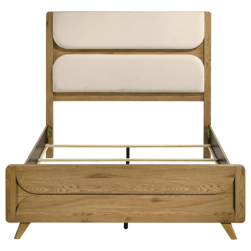 Bennett 63-inch Queen Upholstered Panel Bed Cream and Light Oak - 222901Q
