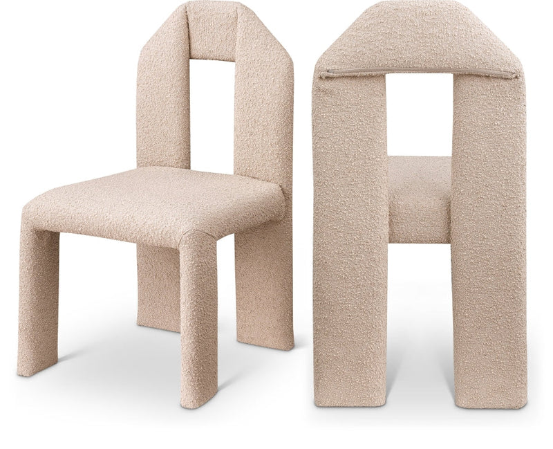 Bennett Boucle Fabric Upholstered Dining Chair in Beige, Set of 2 - 997Beige-C