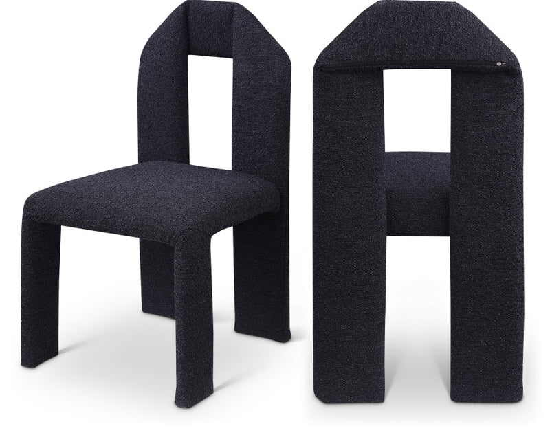 Bennett Boucle Fabric Upholstered Dining Chair in Black, Set of 2 - 997Black-C