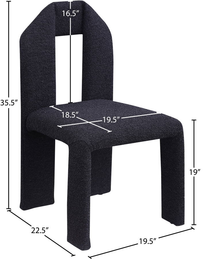 Bennett Boucle Fabric Upholstered Dining Chair in Black, Set of 2 - 997Black-C