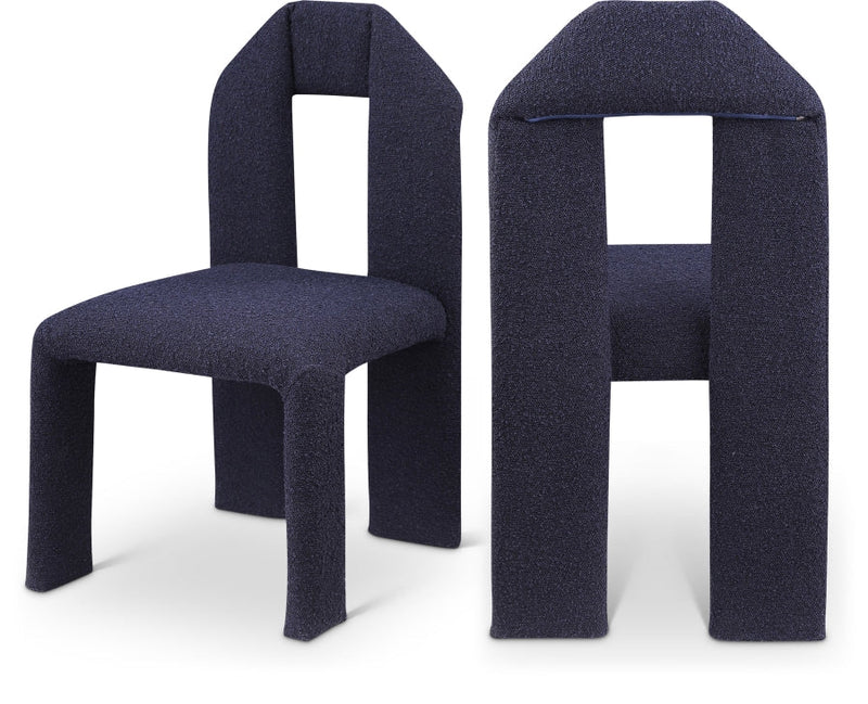 Bennett Boucle Fabric Upholstered Dining Chair in Blue, Set of 2 - 997Navy-C