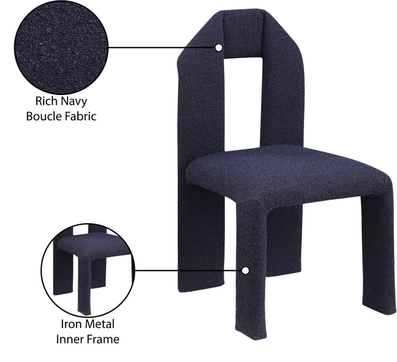 Bennett Boucle Fabric Upholstered Dining Chair in Blue, Set of 2 - 997Navy-C