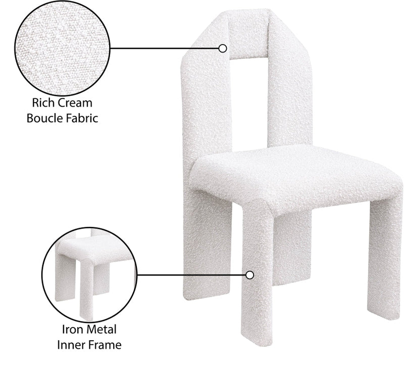 Bennett Boucle Fabric Upholstered Dining Chair in Cream, Set of 2 - 997Cream-C