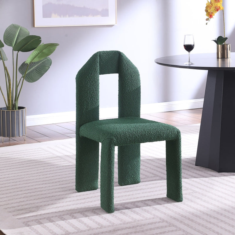Bennett Boucle Fabric Upholstered Dining Chair in Green, Set of 2 - 997Green-C