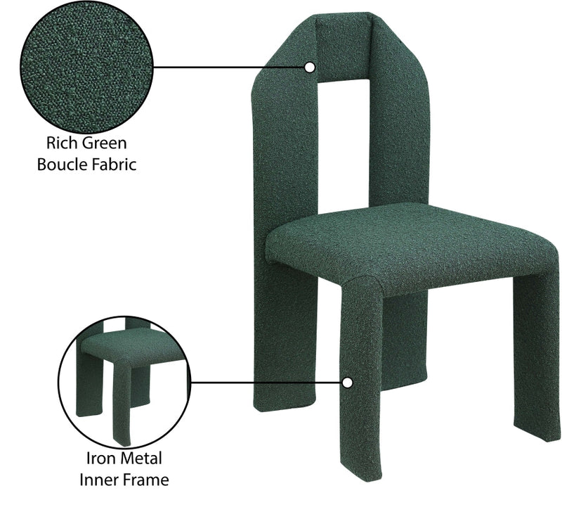 Bennett Boucle Fabric Upholstered Dining Chair in Green, Set of 2 - 997Green-C
