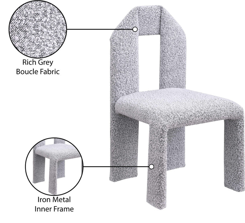 Bennett Boucle Fabric Upholstered Dining Chair in Grey, Set of 2 - 997Grey-C