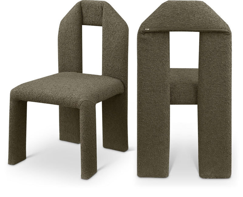 Bennett Boucle Fabric Upholstered Dining Chair in Olive, Set of 2 - 997Olive-C