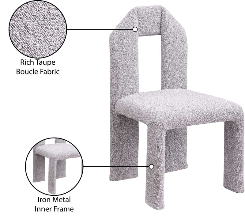 Bennett Boucle Fabric Upholstered Dining Chair in Taupe, Set of 2 - 997Taupe-C