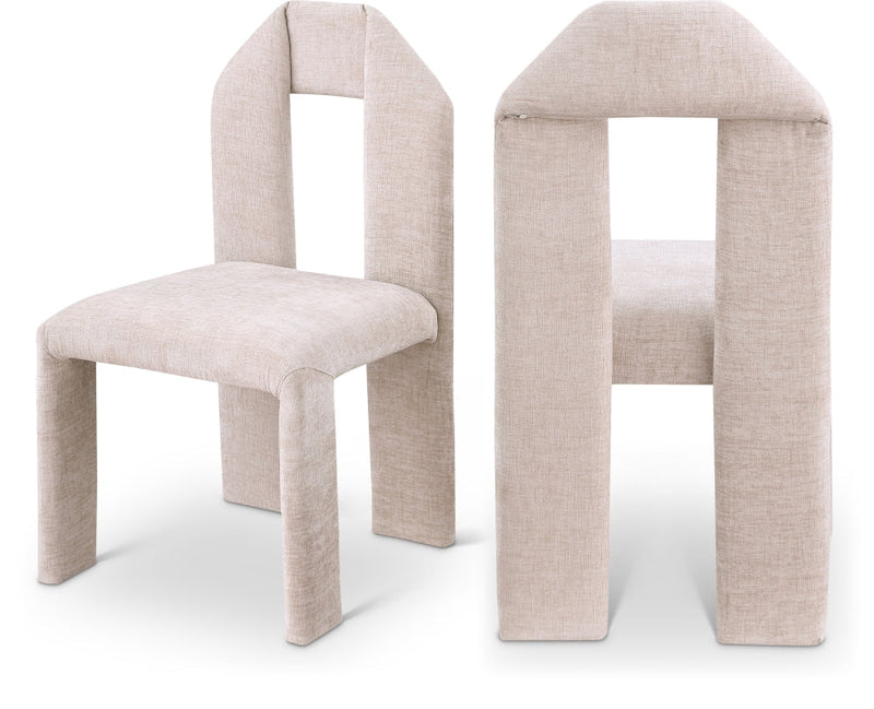 Bennett Chenille Fabric Upholstered Dining Chair in Beige, Set of 2 - 998Beige-C