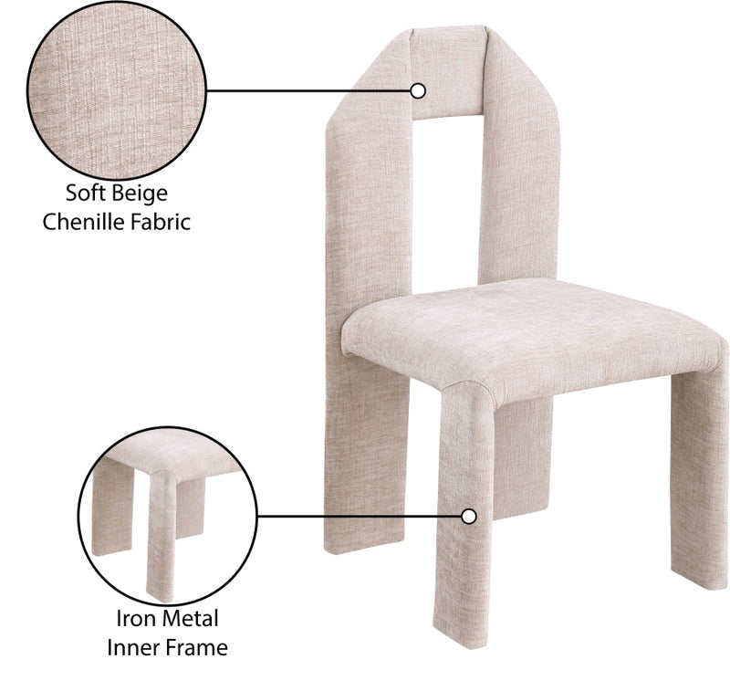 Bennett Chenille Fabric Upholstered Dining Chair in Beige, Set of 2 - 998Beige-C